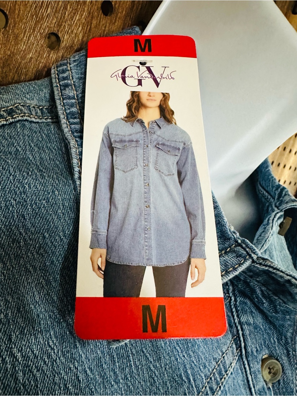 Gloria Vanderbilt Light Blue Denim Button-Down Shirt